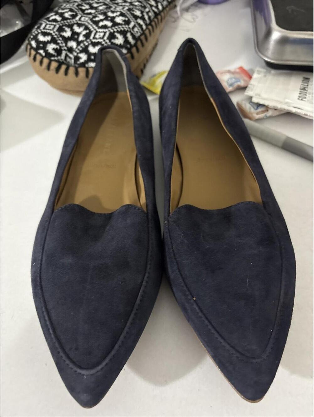 Everlane The Modern Loaferโ Black Suede Pointed Toe Slip-On Oxfords Navy Sz 7.5